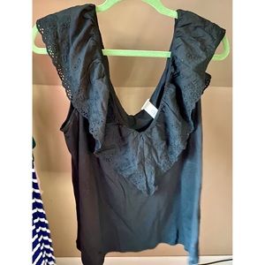 Black H&M Top with Eyelet Ruffle
